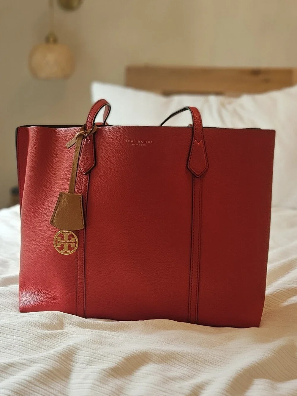 Tory Burch Perry Triple-Compartment Tote in Brilliant Red
